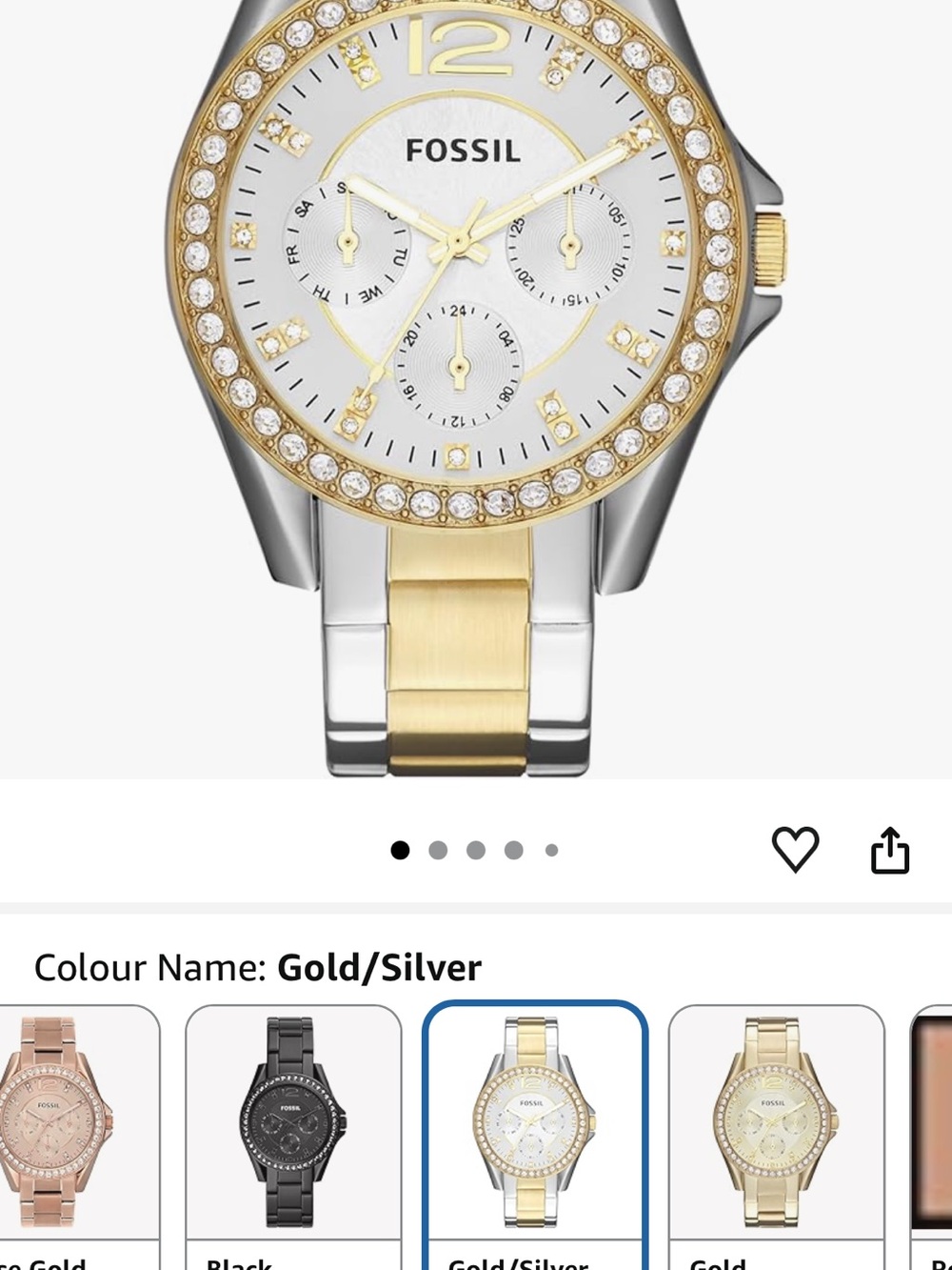 Fossil Gold and Silver Crystal Accent Bracelet Watch